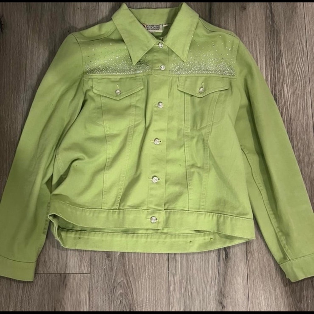 Christine Alexander Green Jean Jacket Collared Neckline